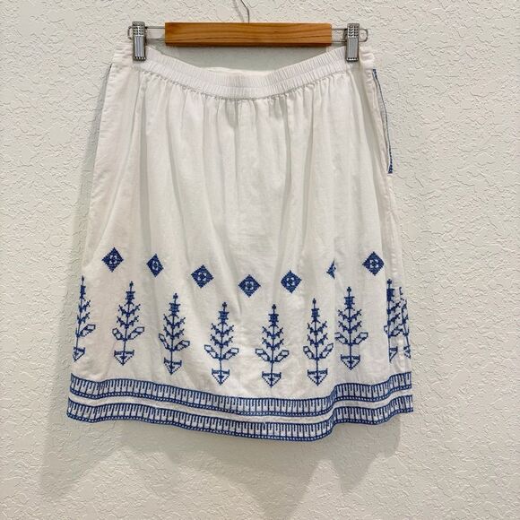 Nice Things Paloma S White Blue Embroidered Cotton Skirt Size 40 / US 8 - Picture 2 of 4